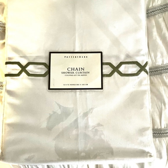 Pottery Barn White and Olive Chain Shower Curtain - Picture 1 of 5